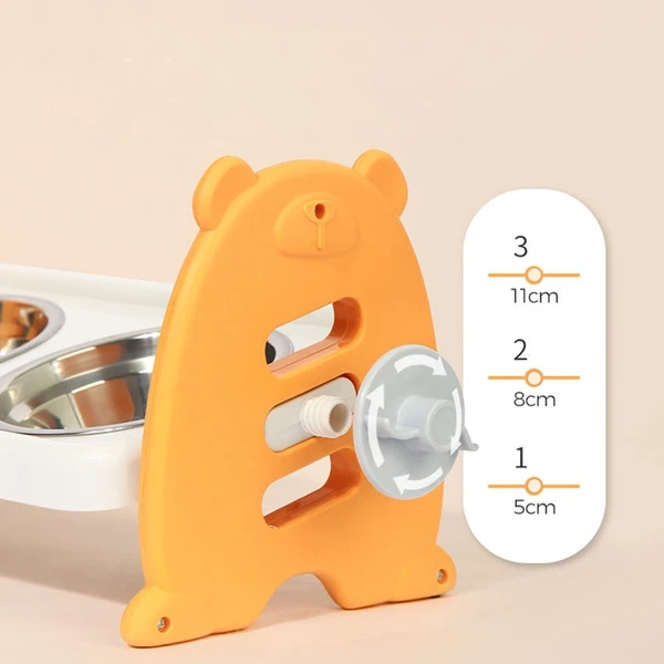 3 Adjustable Heights Stand with Double Stainless Steel Food and Water Bowls 