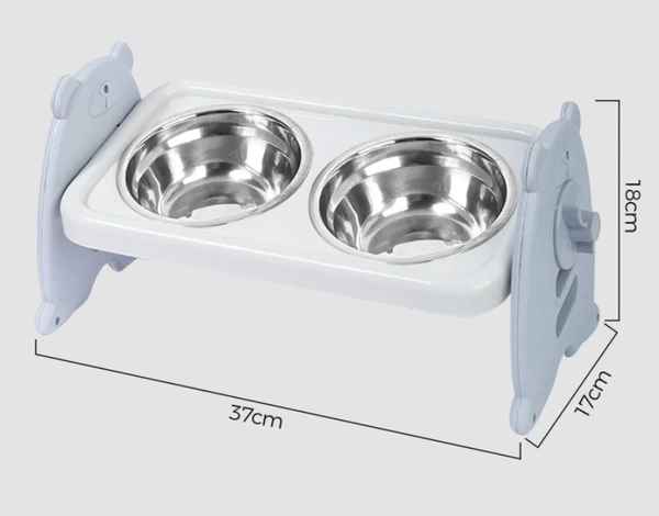 3 Adjustable Heights Stand with Double Stainless Steel Food and Water Bowls 