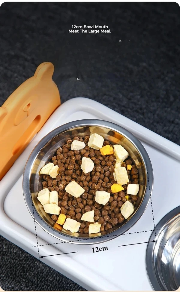 3 Adjustable Heights Stand with Double Stainless Steel Food and Water Bowls 