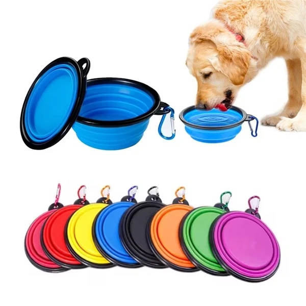 Outdoor Portable Collapsible Traveling and Camping Feed Pet Silicone Bowl (Black)