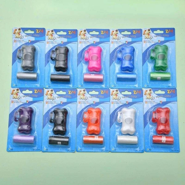 Bone-Shaped Dog Trash Bags Dispenser + 1 Roll for Poop Waste Disposal and Toilet Pick up Kit