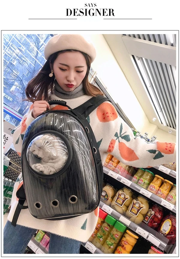 Space Capsule Shaped Pet Backpack Breathable Double Shoulder Bag for Cats & Small Dogs