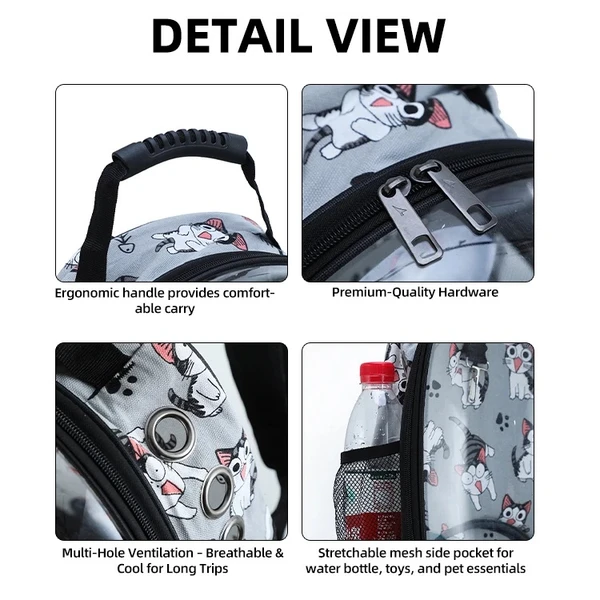 Transparent Pet Backpack with Various Patterns– Breathable Double Shoulder Bag for Cats & Small Dogs (Pink)