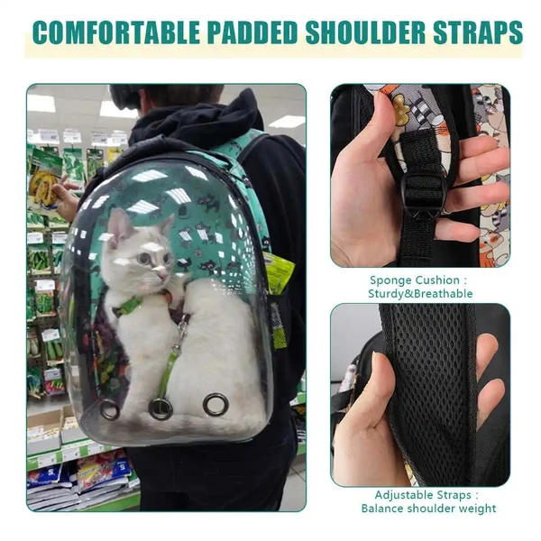 Transparent Pet Backpack with Various Patterns– Breathable Double Shoulder Bag for Cats & Small Dogs (Pink)