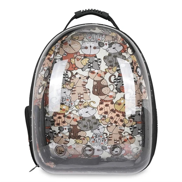 Transparent Pet Backpack with Various Patterns– Breathable Double Shoulder Bag for Cats & Small Dogs (Pink)