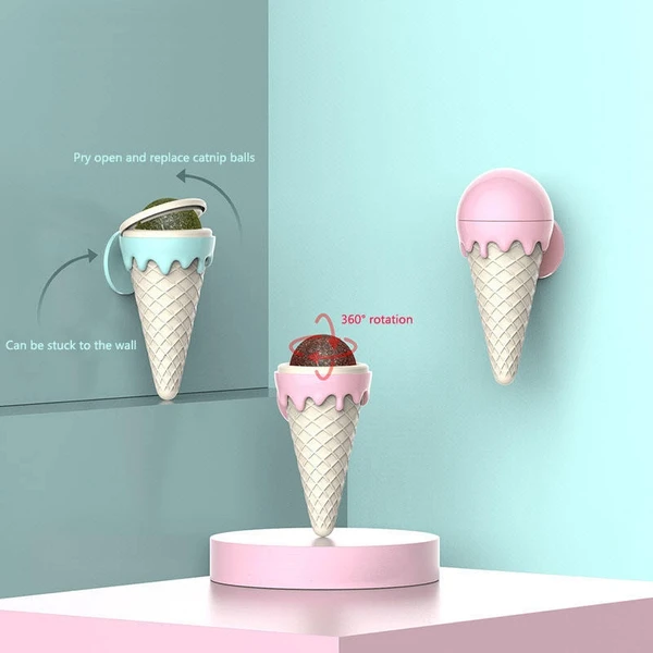 Ice Cream-Shaped Catnip Ball Lickable Interactive Cat Toy 