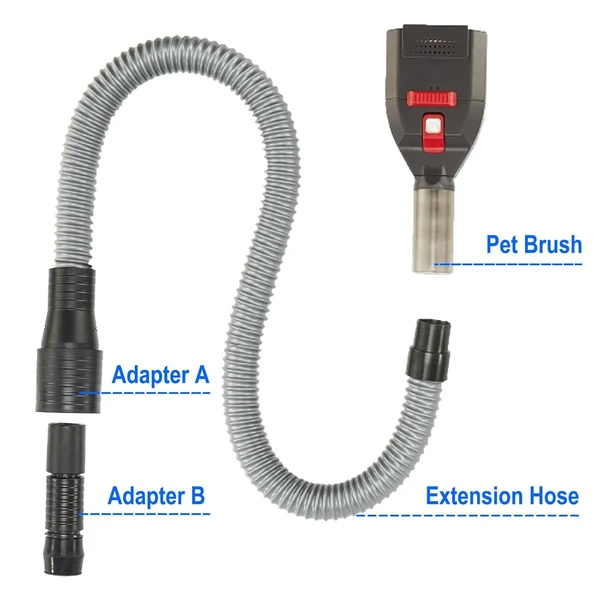 Pet Grooming Kit – Pet Hair Shedding Brush with Long Extension Hose for Vacuuming up Loose fur with 2 Attachments for Most Vacuum Cleaners