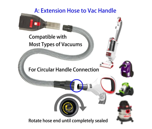 Pet Grooming Kit – Pet Hair Shedding Brush with Long Extension Hose for Vacuuming up Loose fur with 2 Attachments for Most Vacuum Cleaners