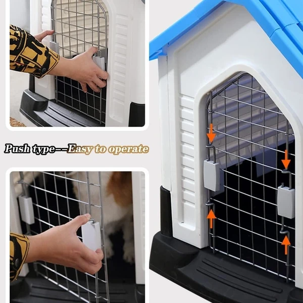 Breathable Detachable Outdoor Plastic Dog House with Elevated Floor & Metal Door for Medium Dogs