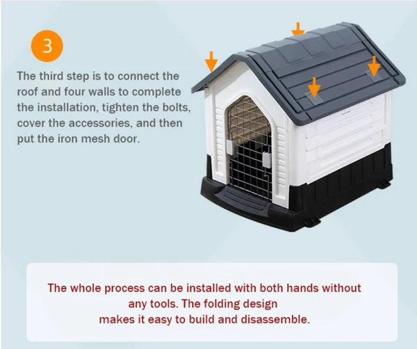 Breathable Detachable Outdoor Plastic Dog House with Elevated Floor & Metal Door for Medium Dogs