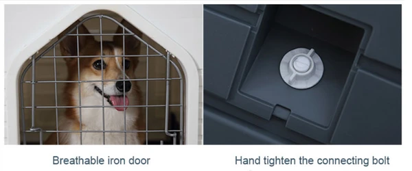 Breathable Detachable Outdoor Plastic Dog House with Elevated Floor & Metal Door for Medium Dogs