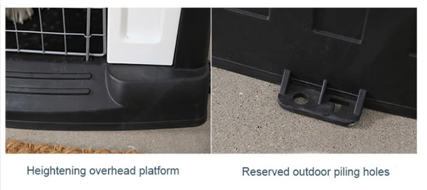 Breathable Detachable Outdoor Plastic Dog House with Elevated Floor & Metal Door for Medium Dogs