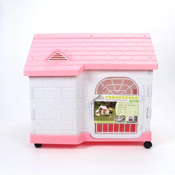 Indoor/Outdoor Plastic Dog House with Wheels – Breathable & Lockable Metal Door for Small Dogs 