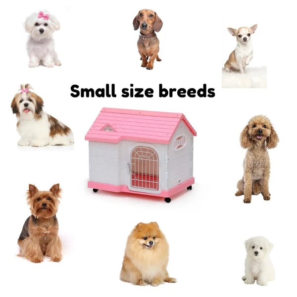 Indoor/Outdoor Plastic Dog House with Wheels – Breathable & Lockable Metal Door for Small Dogs 