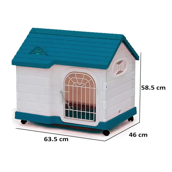 Indoor/Outdoor Plastic Dog House with Wheels – Breathable & Lockable Metal Door for Small Dogs 