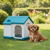 Indoor/Outdoor Plastic Dog House with Wheels – Breathable & Lockable Metal Door for Small Dogs 