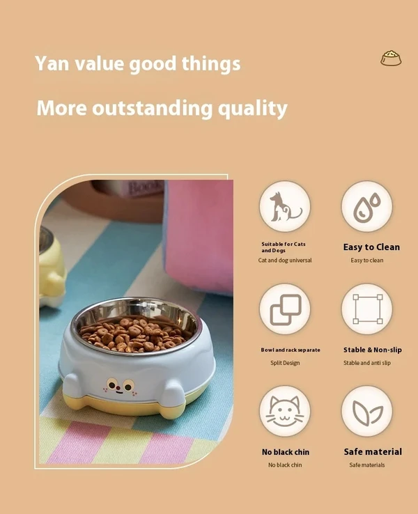 Rounded Shape Pet Bowl with Stainless Steel Inner Bowl for Dogs & Cats 