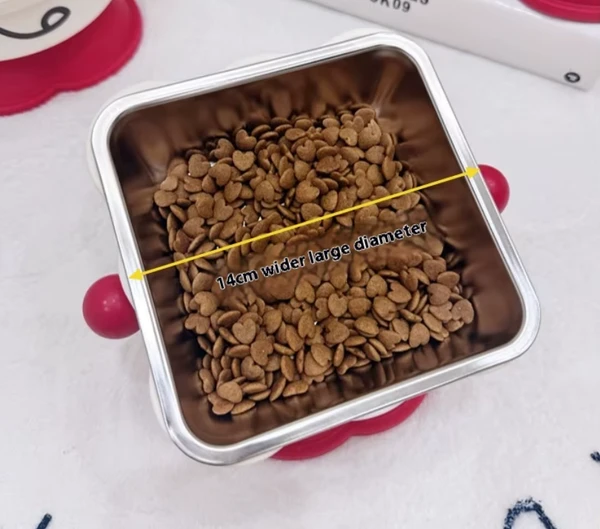 Tilted Elevated Square Pet Bowl with Anti-Slip Base – Neck Support & Easy Clean for Dogs & Cats 