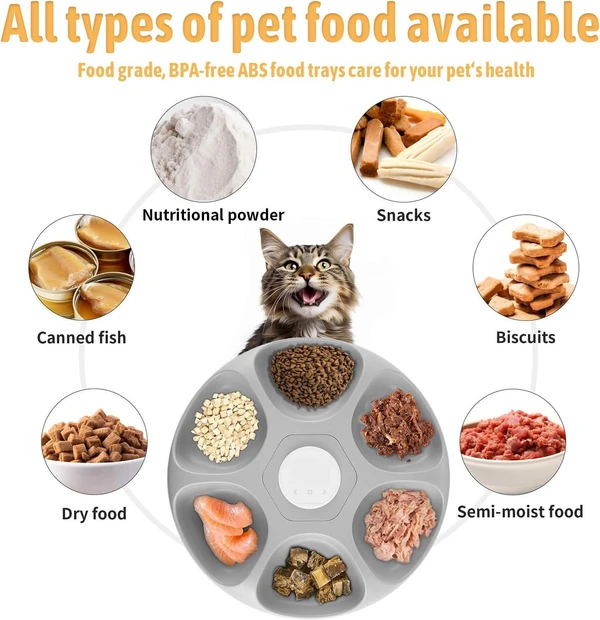 USB Rechargeable Wireless Automatic Pet Feeder with Timer & 4 Ice Packs – 6-Compartment Feeding Tray for Cats and Small Dogs