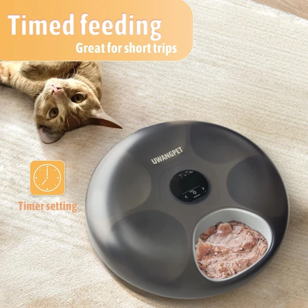USB Rechargeable Wireless Automatic Pet Feeder with Timer & 4 Ice Packs – 6-Compartment Feeding Tray for Cats and Small Dogs