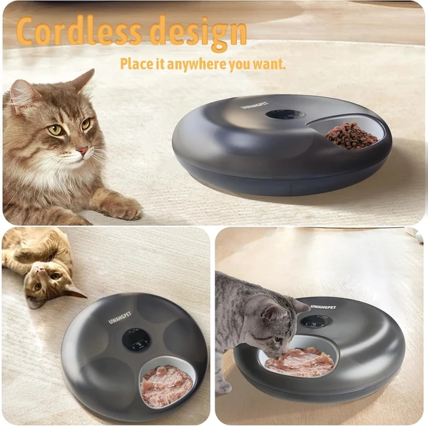 USB Rechargeable Wireless Automatic Pet Feeder with Timer & 4 Ice Packs – 6-Compartment Feeding Tray for Cats and Small Dogs