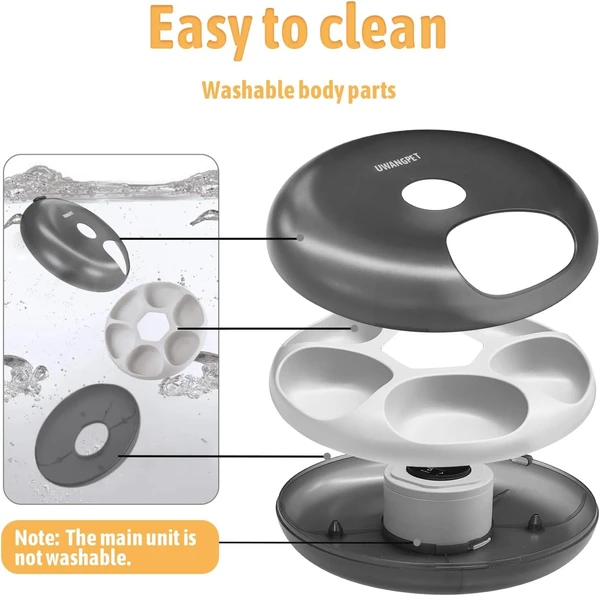 USB Rechargeable Wireless Automatic Pet Feeder with Timer & 4 Ice Packs – 6-Compartment Feeding Tray for Cats and Small Dogs