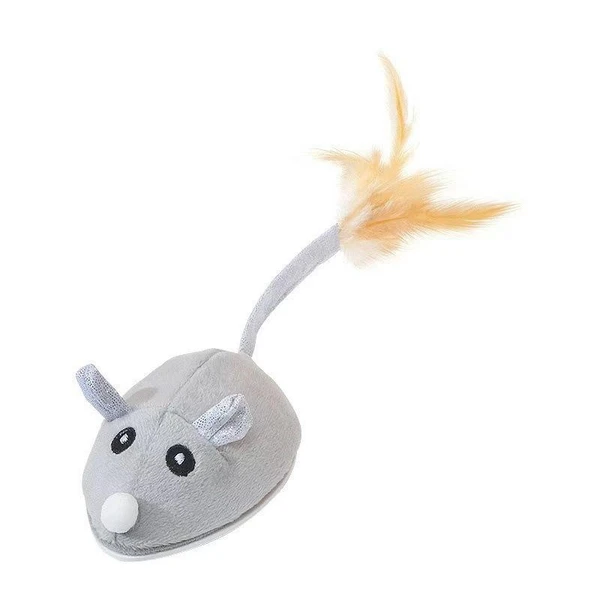 Interactive Rechargeable Electric Plush Mouse with Feather Cat Toy 