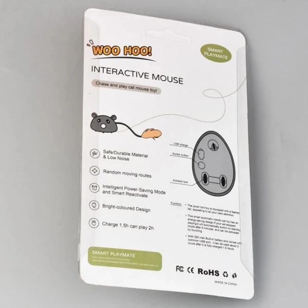 Interactive Rechargeable Electric Plush Mouse with Feather Cat Toy 