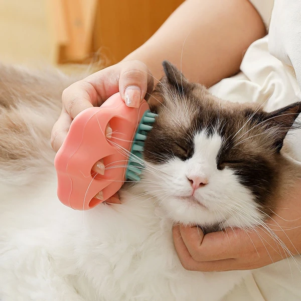2-in-1 Soft Silicone Bath & Massage Pet Brush with Soap Dispenser for Dogs and Cats