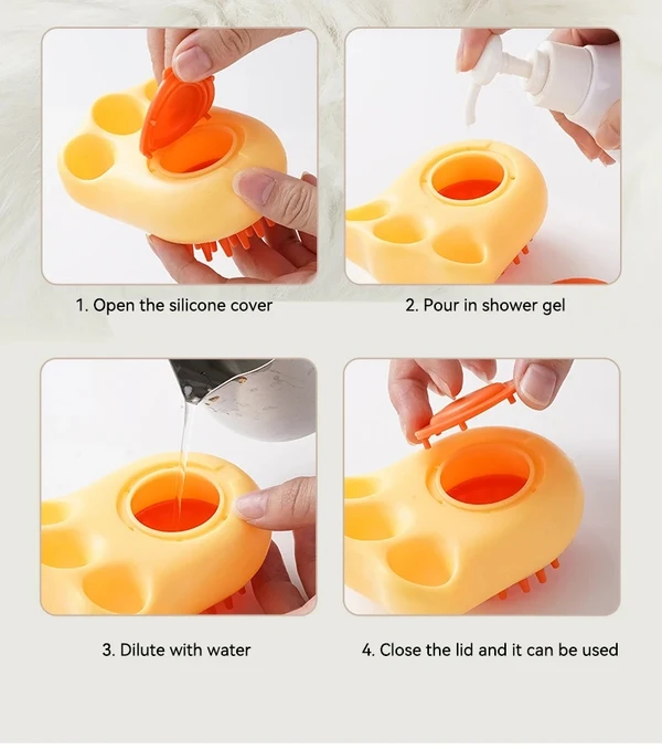 2-in-1 Soft Silicone Bath & Massage Pet Brush with Soap Dispenser for Dogs and Cats