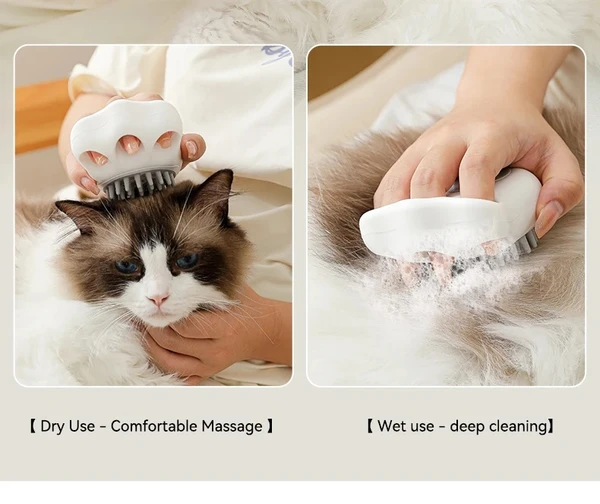 2-in-1 Soft Silicone Bath & Massage Pet Brush with Soap Dispenser for Dogs and Cats