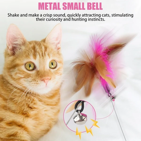 Interactive Adjustable Silicone Cat Collar with Wire, Feather & Bell Self Play Cat Toy 
