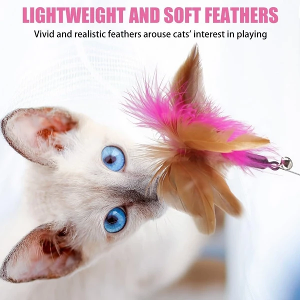 Interactive Adjustable Silicone Cat Collar with Wire, Feather & Bell Self Play Cat Toy 