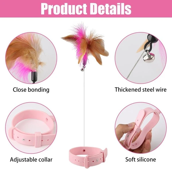 Interactive Adjustable Silicone Cat Collar with Wire, Feather & Bell Self Play Cat Toy 