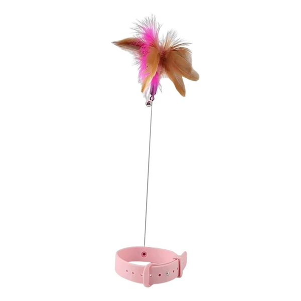 Interactive Adjustable Silicone Cat Collar with Wire, Feather & Bell Self Play Cat Toy 