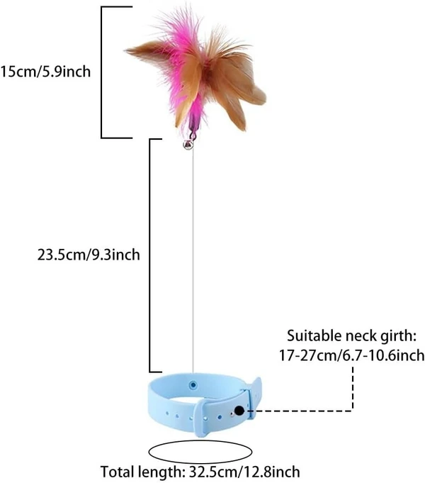 Interactive Adjustable Silicone Cat Collar with Wire, Feather & Bell Self Play Cat Toy 