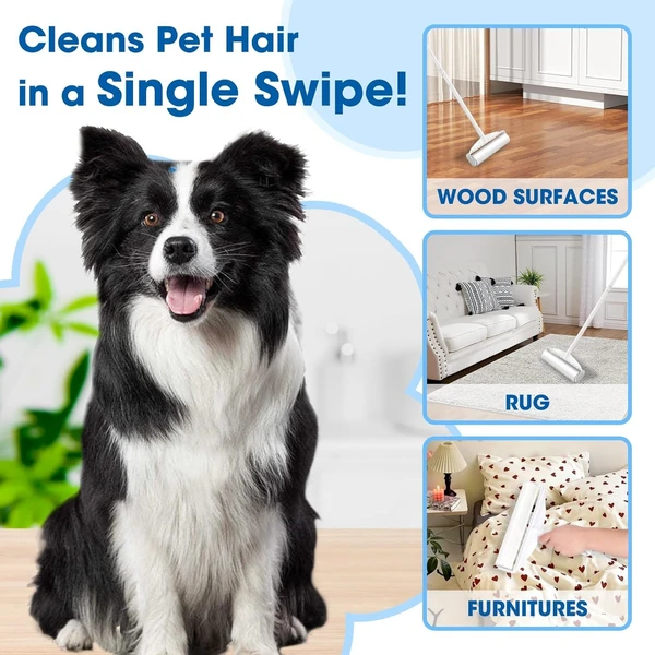 Large Lint Sticky Paper Sheets Roller with 3 Extendable Lengths & Metal Handle for Cleaning Floor, Carpet, and Sofa - Pet Hair Remover