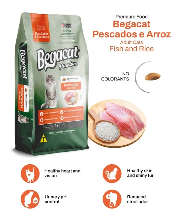 Begacat Premium Adult Cat Dry Food with Fish & Rice 7Kg