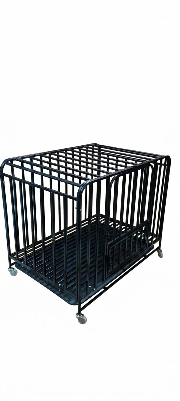 Iron Dog Cage with Tray & Wheels (95x65x80) cm