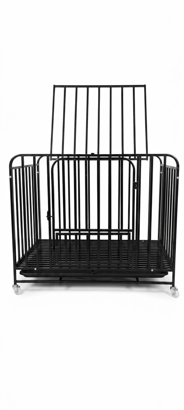 Iron Dog Cage with Tray & Wheels (95x65x80) cm