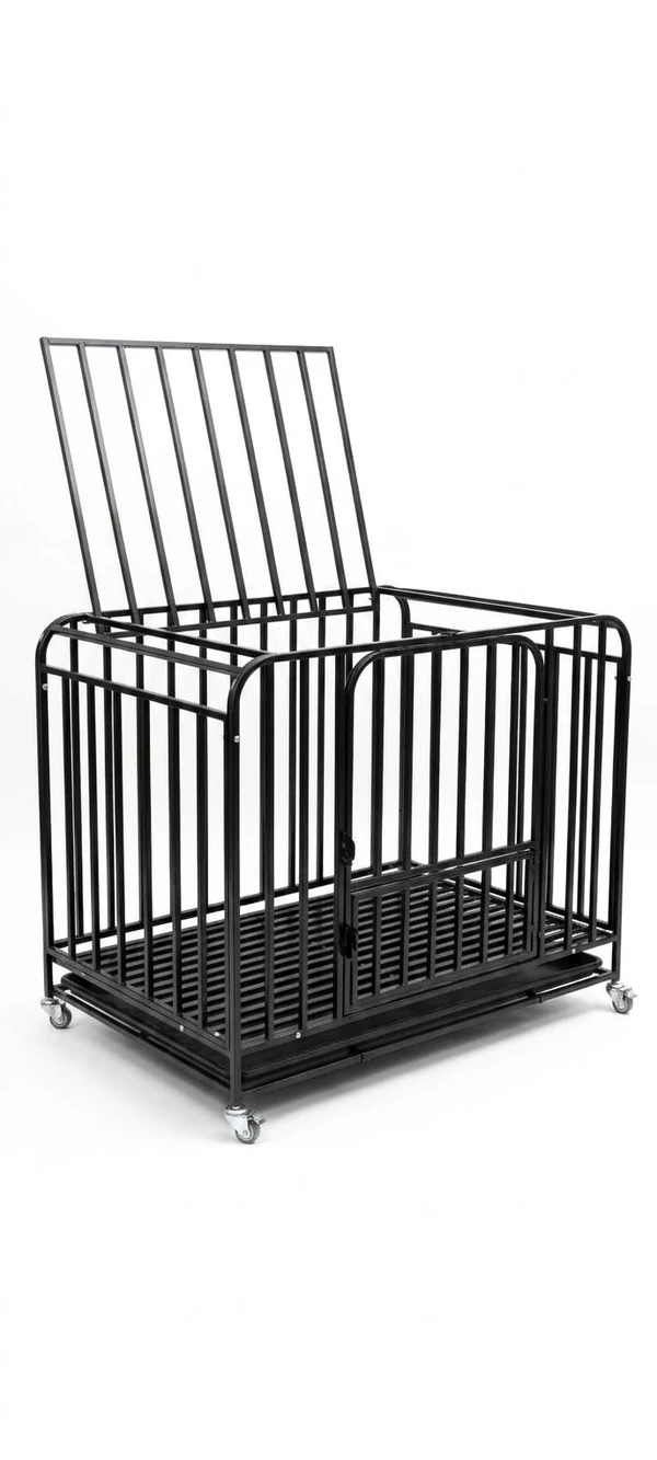 Iron Dog Cage with Tray & Wheels (95x65x80) cm