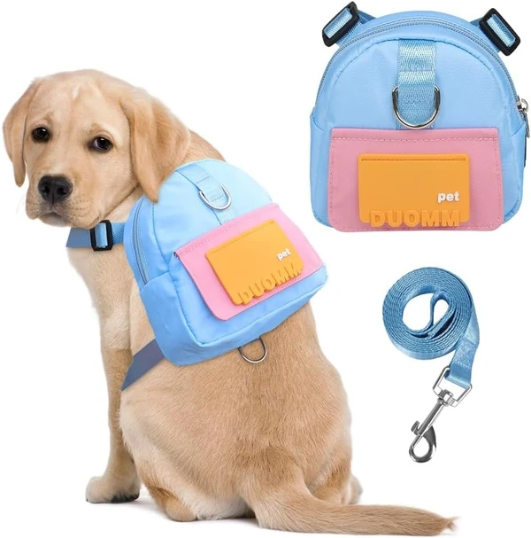 Nylon Dog Backpack with Adjustable Harness and Leash Set – Waterproof Lightweight Outdoor Travel Dog Bag (Small)