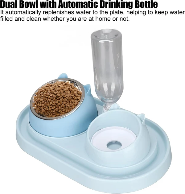 3-in-1 Neck Protection Pet Feeder Ear Shaped – Detachable Stainless Steel Food Bowl, Slow Feeder Bowl and Automatic Drinking Bottle for Dogs & Cats