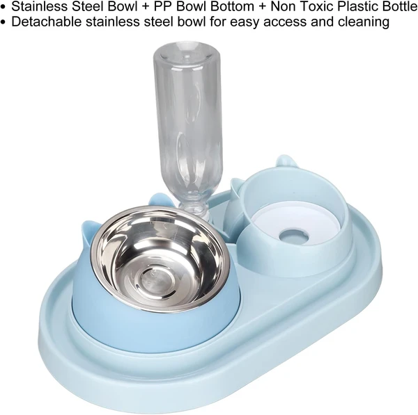 3-in-1 Neck Protection Pet Feeder Ear Shaped – Detachable Stainless Steel Food Bowl, Slow Feeder Bowl and Automatic Drinking Bottle for Dogs & Cats