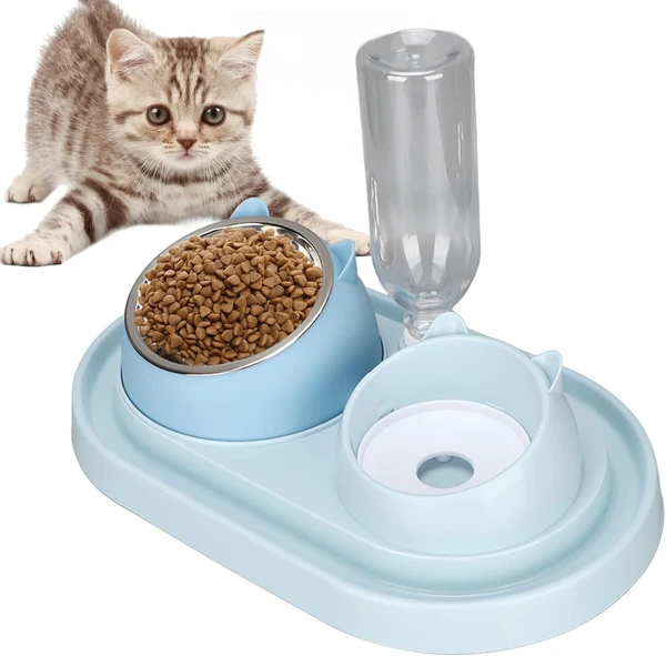 3-in-1 Neck Protection Pet Feeder Ear Shaped – Detachable Stainless Steel Food Bowl, Slow Feeder Bowl and Automatic Drinking Bottle for Dogs & Cats