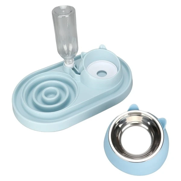 3-in-1 Neck Protection Pet Feeder Ear Shaped – Detachable Stainless Steel Food Bowl, Slow Feeder Bowl and Automatic Drinking Bottle for Dogs & Cats