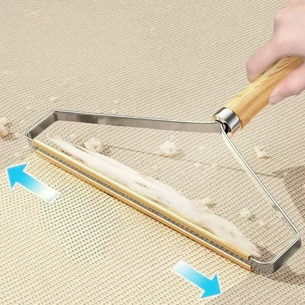 Pet Hair Lint Remover Brush with Wooden Handle for Couch Sofa, Clothes and Furniture