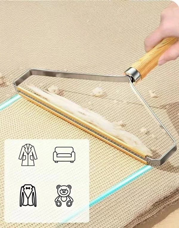 Pet Hair Lint Remover Brush with Wooden Handle for Couch Sofa, Clothes and Furniture