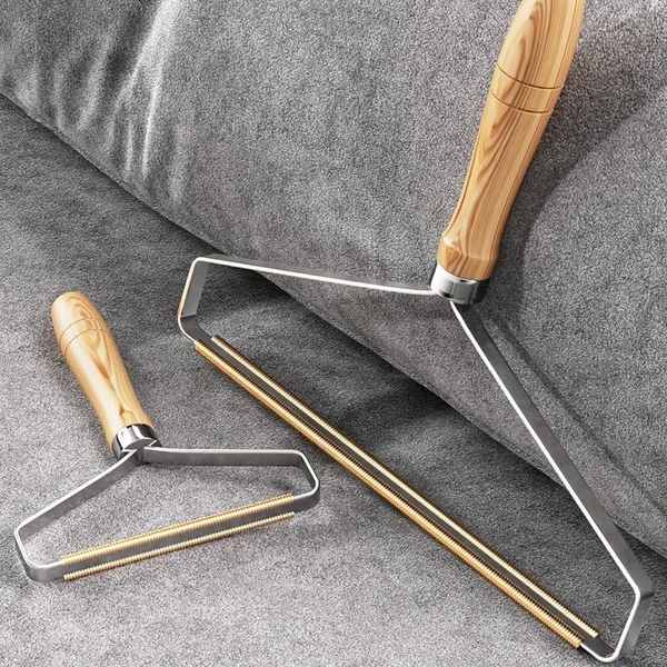 Pet Hair Lint Remover Brush with Wooden Handle for Couch Sofa, Clothes and Furniture