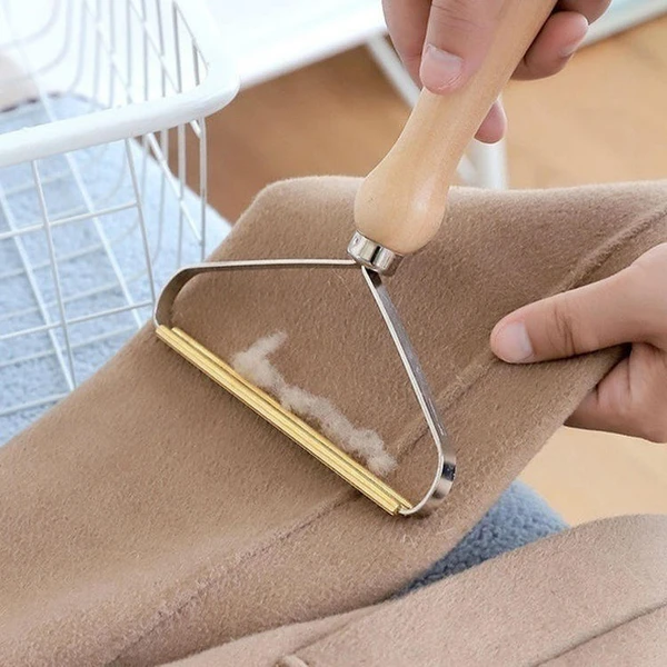 Pet Hair Lint Remover Brush with Wooden Handle for Couch Sofa, Clothes and Furniture